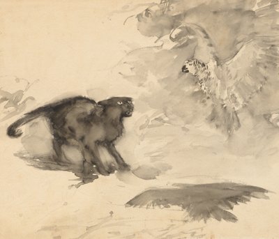 Le perroquet et le chat (Esquisse pour "Bonne nuit" par Eleanor Gates) - Arthur Rackham