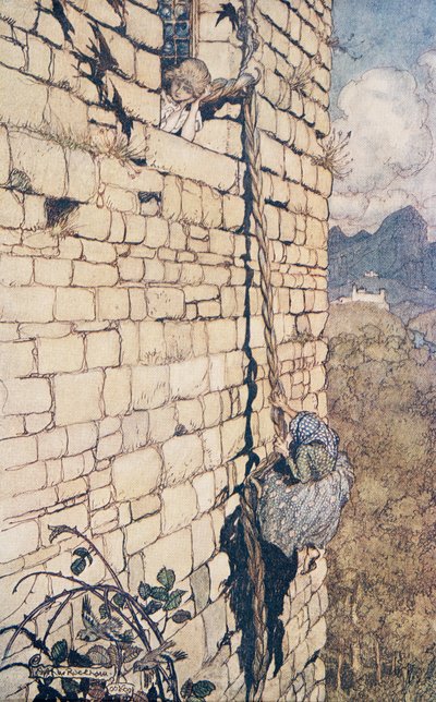La sorcière grimpa .. , des Contes de fées des frères Grimm, pub. 1909 - Arthur Rackham