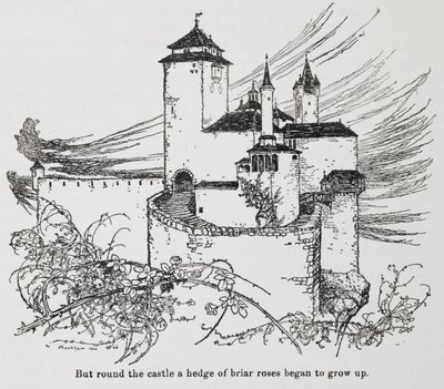 Le château entouré de ronces de La Belle au bois dormant - Arthur Rackham