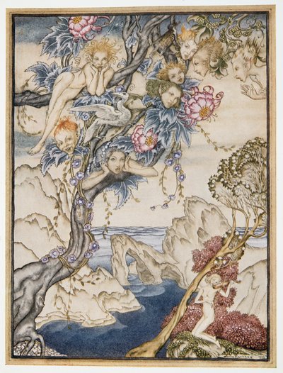 The isle is full of noises, sounds and sweet airs, that give delight and hurt not, illustration de La Tempête de William Shakespeare, pub. 1926 - Arthur Rackham