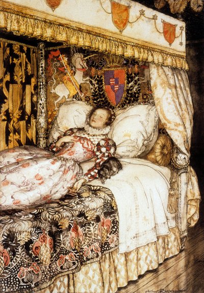 La princesse endormie, illustration par Arthur Rackham pour le conte de Charles Perrault "La Belle au bois dormant" - Arthur Rackham
