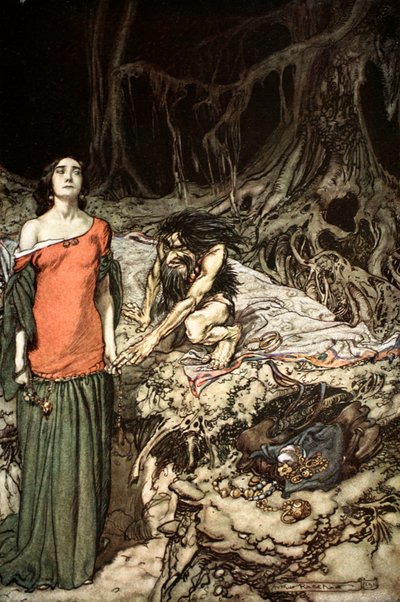 La cour de Grimhilde, la mère de Hagen, 1924 - Arthur Rackham