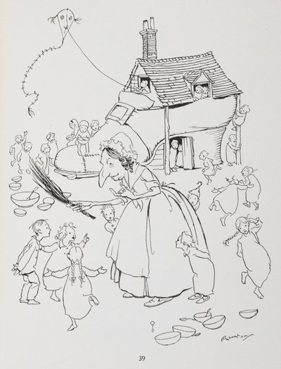 Il était une vieille dame qui vivait dans une chaussure. Femme avec une maison-chaussure et beaucoup d