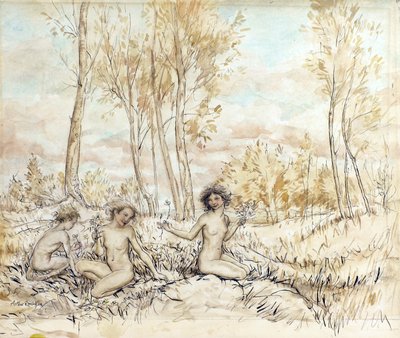 Trois nymphes des bois cueillant des fleurs - Arthur Rackham