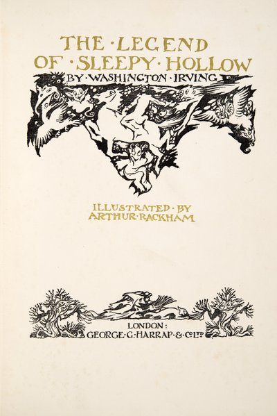Page de titre, de La Légende de Sleepy Hollow par Washington Irving (1783 - 1859), pub. 1928 - Arthur Rackham