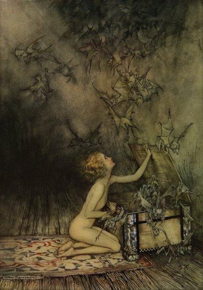 Jeune fille et chauve-souris - Arthur Rackham