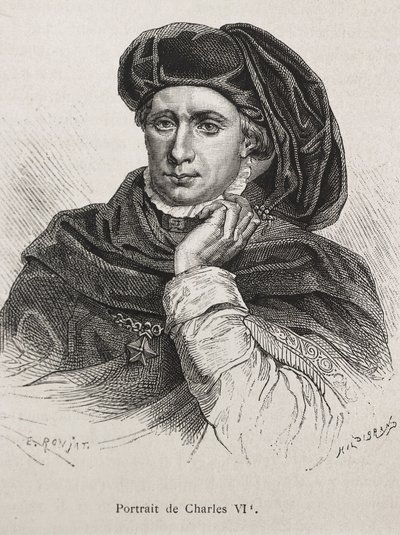CHARLES VI de France, dit "le Bien-Aimé" (1368-1422). Roi de France (1380-1422), dynastie des Valois. Gravure. - Artist Unknown