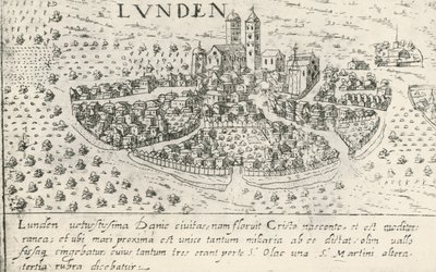Ville de Lund, qui appartenait au Danemark au Moyen Âge, gravure - Artist Unknown