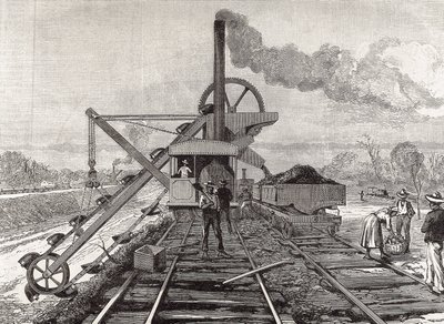 Construction du canal de Panama. Travaux de dragage dans le village de Culebra. Dessin original de Meltor Prior. Image publiée dans "The Illustrated London News". Gravure. - Artist Unknown