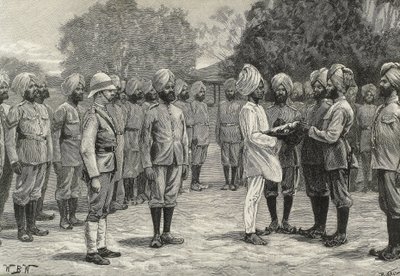 Angleterre (19e siècle). Colonisation. Inde. Les nouveaux régiments de Birmanie. Prise de serment des nouvelles recrues. Gravure. Collection privée. - Artist Unknown