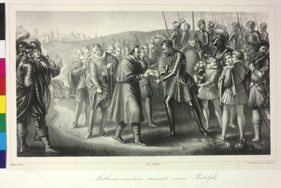 Franz de Dietrichstein remet au roi Matthias Ier une lettre de l