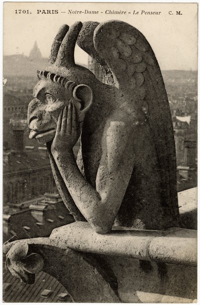 Gargouille ou chimère de la cathédrale Notre-Dame de Paris, construite entre 1163 et le XIVe siècle - Carte postale, collection Selva - Artist Unknown