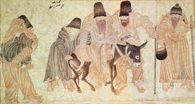 Nomades mongols avec un âne (vélin) - Artist Unknown