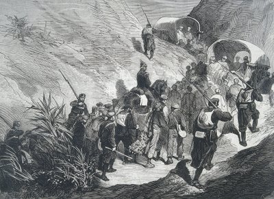 Espagne. Troisième guerre carliste. Prisonniers carlistes traversant les montagnes de l