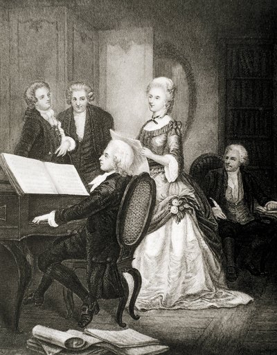 Wolfgang Amadeus Mozart accompagnant au piano la soprano Caterina Cavalieri. - Artist Unknown