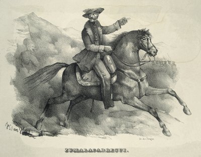 ZUMALACARREGUI, Tomas (1788-1835). Général carliste. Espagne. Première guerre carliste. Zumalacarregui à cheval. Gravure. - Artist Unknown