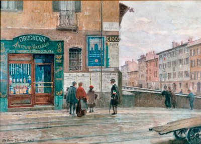 Milan, vue depuis le pont de Porta Vittoria (Verziere). Aquarelle par Arturo Ferrari (1861-1932) 1917. Milan, Museo di Milano - Arturo Ferrari