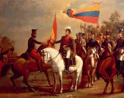 Simon Bolivar honore le drapeau après la bataille de Carabobo, 24 juin - Arturo Michelena