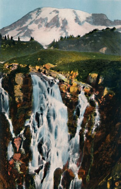 Chutes de Myrtle et Mont Rainier, vers 1916 - Asahel Curtis
