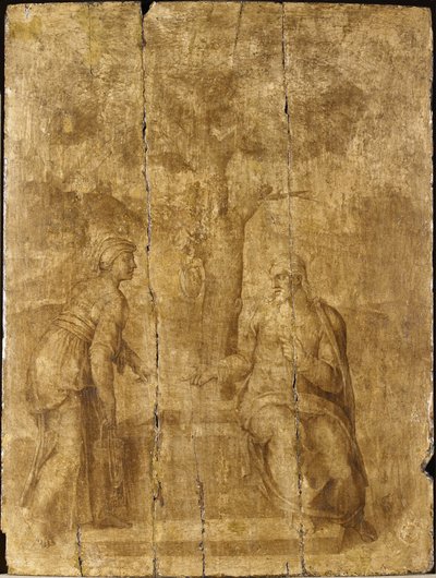 Le Christ et la femme de Samarie - Ascribed to Michelangelo