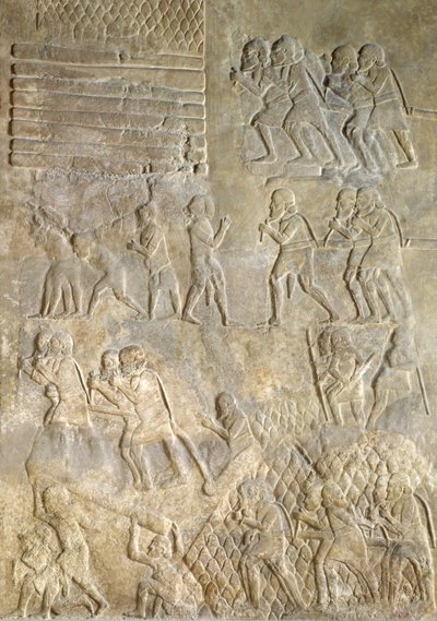 Relief représentant des porteurs apportant du bois à la côte pour le transport par mer. du Palais de Sargon II, Khorsabad, Irak - Assyrian