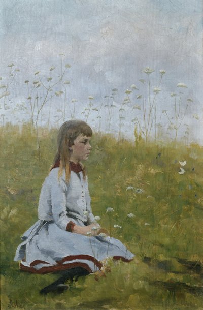 Fille dans un pré fleuri (vers 1885) - Asta Nørregaard