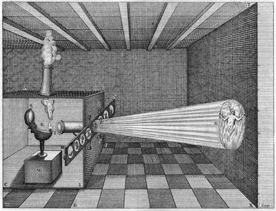 Une camera obscura (lanterne magique) projette l