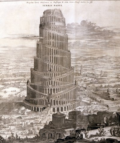 La tour de Babel. Reconstruction par Athanasius Kircher dans son œuvre "Turris Babel" sur cette tour et l