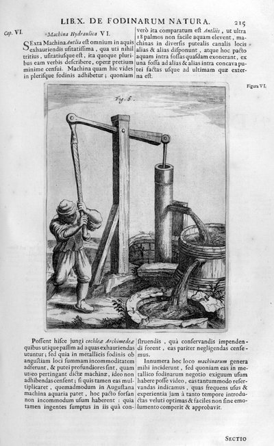 Pompe à eau hydraulique manuelle, 1678 - Athanasius Kircher