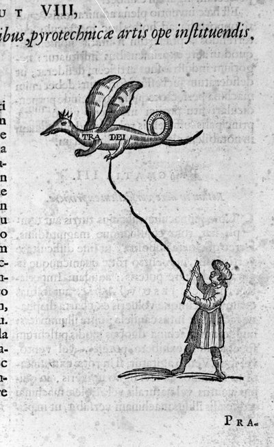 Le philosophe grec Archytas de Tarente (435-347 av. J.-C.), philosophe pythagoricien, mathématicien, astronome et sa colombe en bois capable de voler. Gravure de "Mundus Subterraneus" par Athanasius Kircher (1601-1680) 1682 - Athanasius Kircher