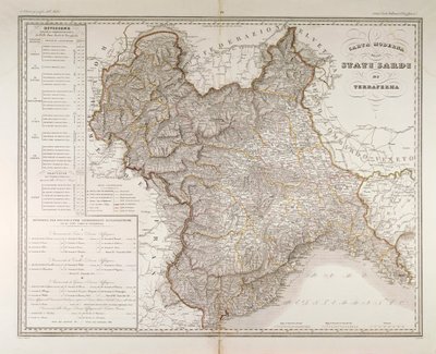 États sardes sur le continent. Carte par Attilio Zuccagni-Orlandini, tirée de l