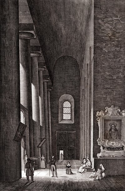 Bas-côté de la cathédrale de la Nativité de Marie Santissima à Syracuse, Sicile, Italie, gravure sur cuivre, vers 19x29 cm - Attilio Zuccagni Orlandini