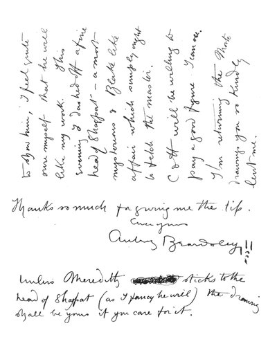 2ème page de la lettre autographe à Frederick Evans, vers 1893 - Aubrey Beardsley