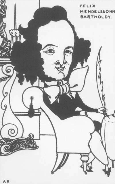 Caricature de Felix Mendelssohn (1809-47), fin du 19e siècle (lithographie) - Aubrey Beardsley