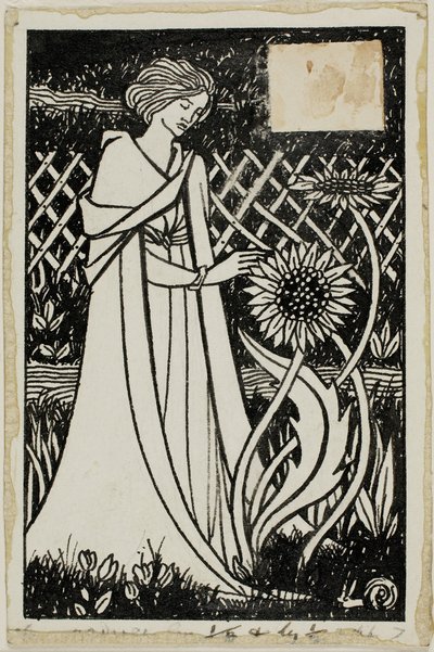 Étude décorative : Femme avec des tournesols - Aubrey Beardsley