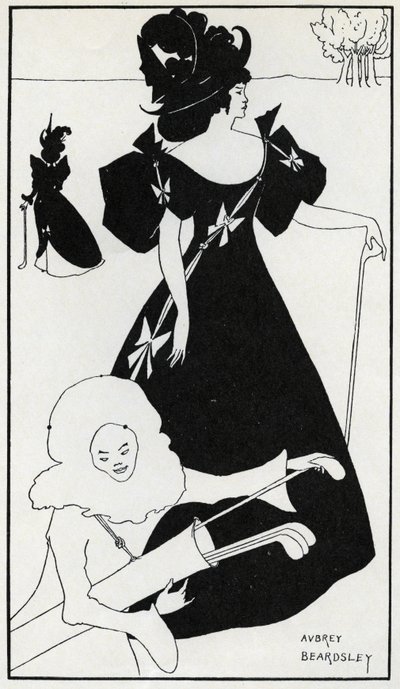 Pierrot en caddie, design pour une carte de club de golf - Aubrey Beardsley