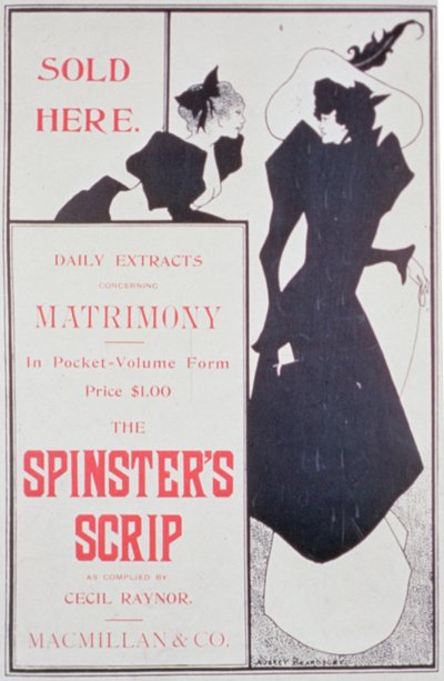 Affiche publicitaire pour The Spinsters Scrip, compilé par Cecil Raynor, publié par Macmillan & Co. - Aubrey Beardsley
