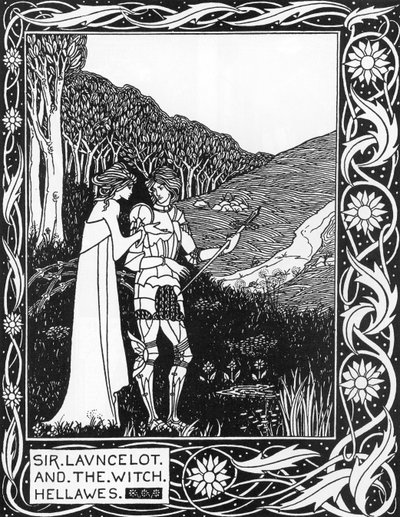 Sir Launcelot et la sorcière Hellawes Illustration par Aubrey Beardsley (1872-1898) de La Mort d