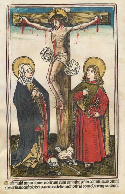 Christ en croix avec la Vierge et Saint Jean - Augsburg 15th Century