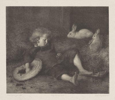 Enfant endormi avec des lapins - August Allebe