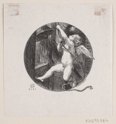 Vignette circulaire avec ange volant - August Jerndorff