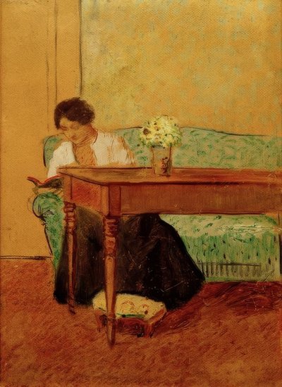 Élisabeth sur un canapé vert, lisant - August Macke