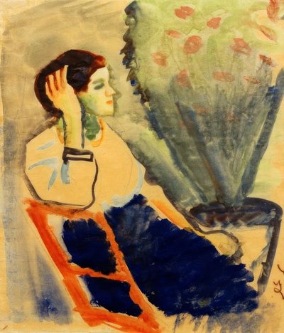 Femme sur une chaise rouge - August Macke