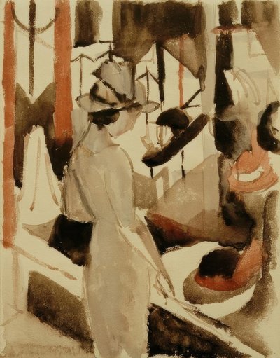 Femme devant une boutique de chapeaux - August Macke