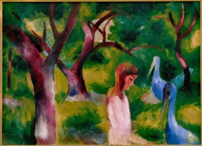 Fille avec des oiseaux bleus - August Macke