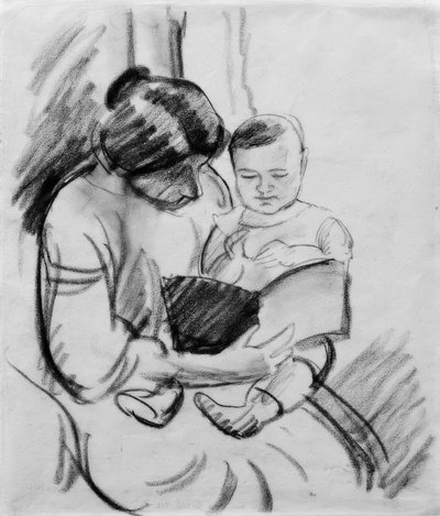 Mère avec enfant, lisant (Elisabeth et Walterchen) - August Macke