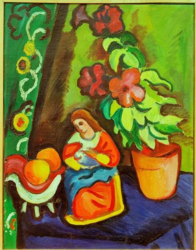 Nature morte avec Madone, pétunia et pommes - August Macke