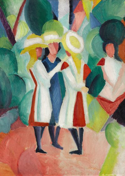 Trois filles avec des chapeaux de paille jaunes - August Macke