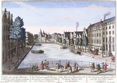 Vue du Canal Kleveniers, Amsterdam, c.1740-1770 (gravure coloriée à la main) - August Vindel