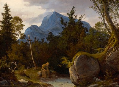 Moine dans les montagnes - August Wilhelm Ahlborn